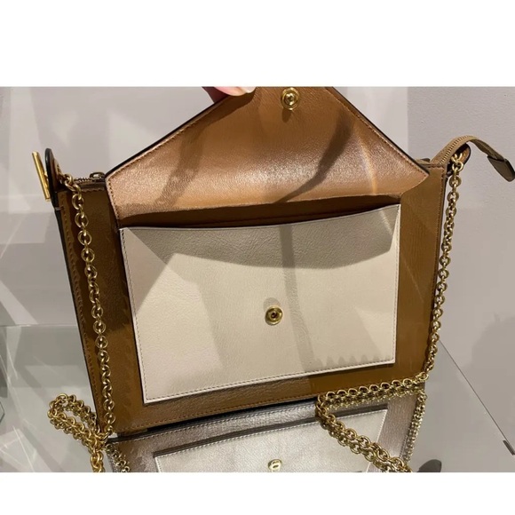 Celine Tan and Blue Shoulder Bag with Gold Chain - Picture 2 of 6